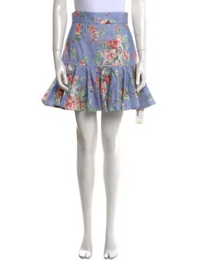 Pre-owned Zimmermann Linen Mini Skirt In Blue