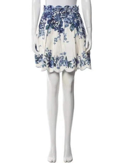 Pre-owned Zimmermann Linen Mini Skirt In Blue