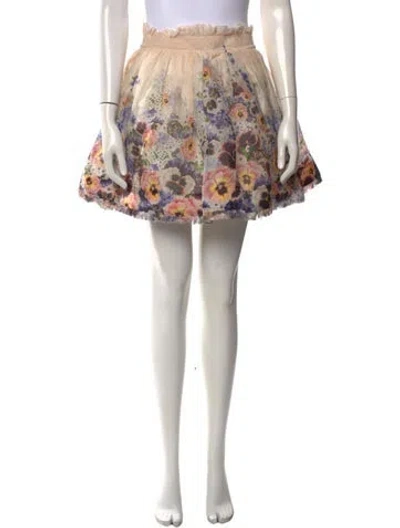 Pre-owned Zimmermann Linen Mini Skirt In Neutrals/purple
