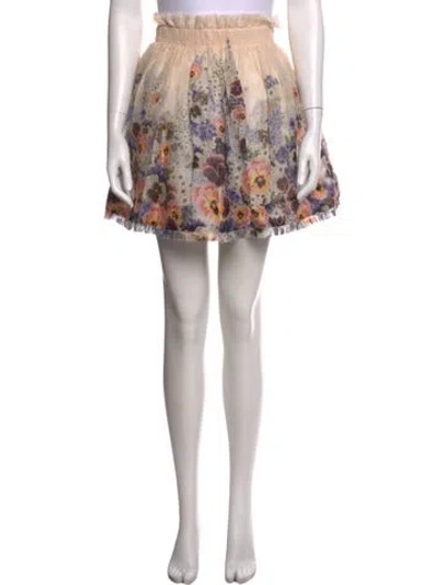 Pre-owned Zimmermann Linen Mini Skirt In Neutrals/purple