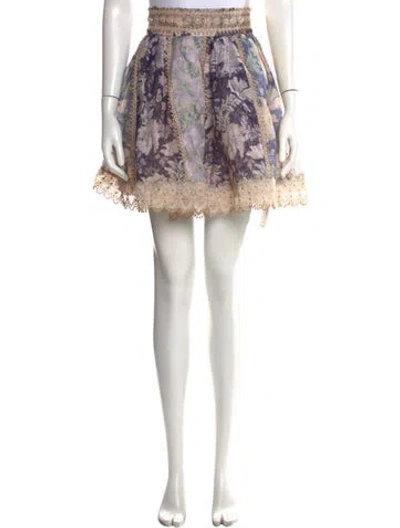 Pre-owned Zimmermann Linen Mini Skirt In Purple