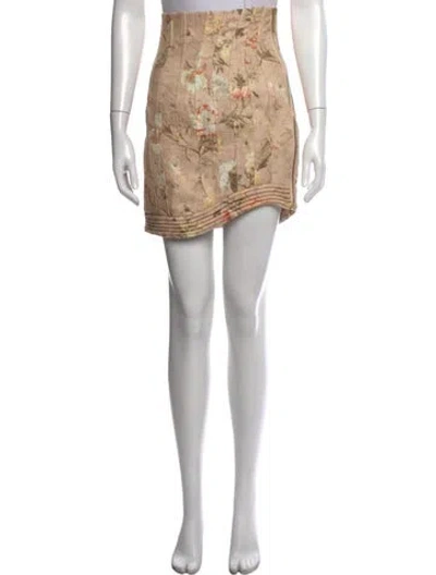 Pre-owned Zimmermann Linen Mini Skirt W/ Tags In Neutrals