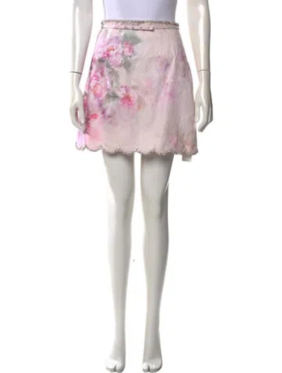Pre-owned Zimmermann Linen Mini Skirt W/ Tags In Pink