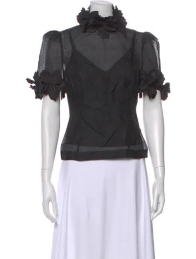 Pre-owned Zimmermann Linen Mock Neck Blouse In Black