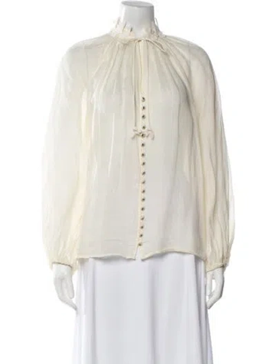 Pre-owned Zimmermann Linen Mock Neck Blouse In Neutral