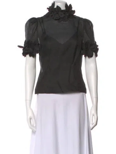 Pre-owned Zimmermann Linen Mock Neck Blouse W/ Tags In Gray