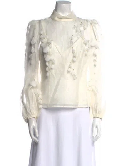Pre-owned Zimmermann Linen Mock Neck Blouse W/ Tags In Neutral