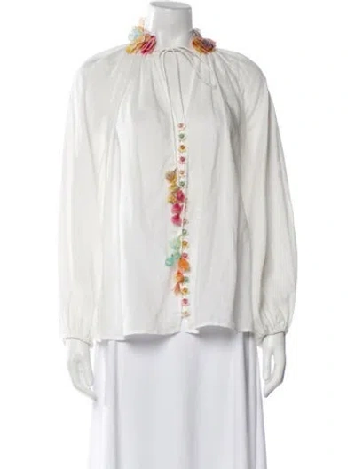 Pre-owned Zimmermann Linen Mock Neck Blouse In White