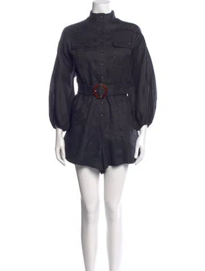 Pre-owned Zimmermann Linen Mock Neck Romper In Blue