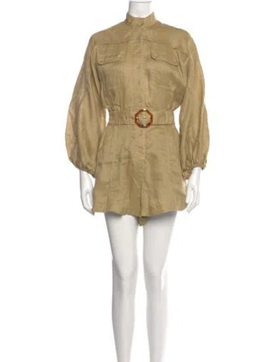 Pre-owned Zimmermann Linen Mock Neck Romper In Neutral