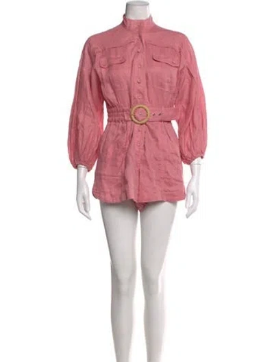 Pre-owned Zimmermann Linen Mock Neck Romper In Pink