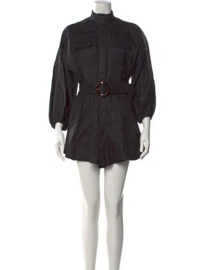 Pre-owned Zimmermann Linen Mock Neck Romper W/ Tags In Black