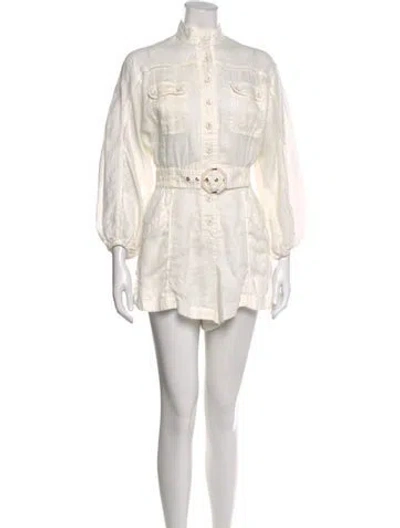 Pre-owned Zimmermann Linen Mock Neck Romper In White