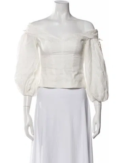 Pre-owned Zimmermann Linen Off-the-shoulder Blouse In White