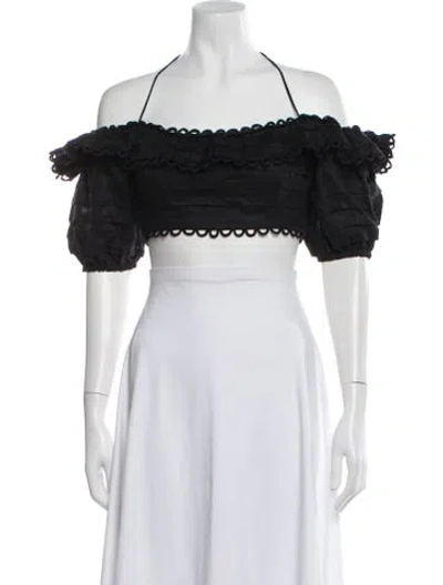Pre-owned Zimmermann Linen Off-the-shoulder Crop Top In Multi