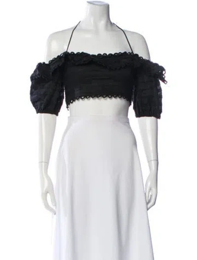 Pre-owned Zimmermann Linen Off-the-shoulder Crop Top W/ Tags In Black