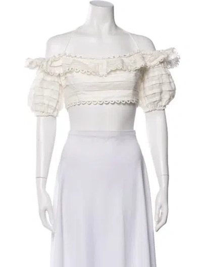 Pre-owned Zimmermann Linen Off-the-shoulder Crop Top In White