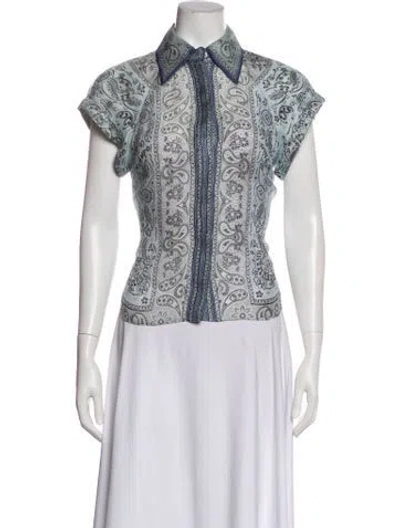 Pre-owned Zimmermann Linen Paisley Print Blouse In Blue