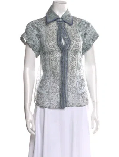 Pre-owned Zimmermann Linen Paisley Print Blouse In Blue