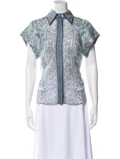 Pre-owned Zimmermann Linen Paisley Print Blouse In Blue