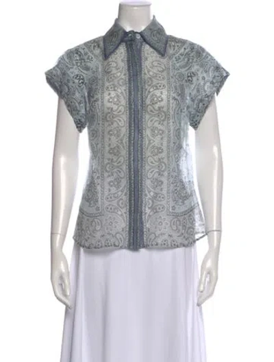 Pre-owned Zimmermann Linen Paisley Print Blouse In Blue