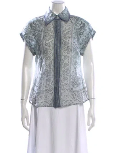 Pre-owned Zimmermann Linen Paisley Print Blouse In Blue