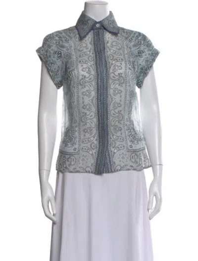 Pre-owned Zimmermann Linen Paisley Print Blouse In Blue