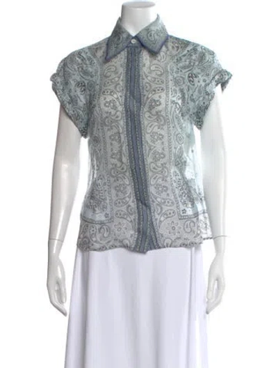 Pre-owned Zimmermann Linen Paisley Print Blouse In Blue