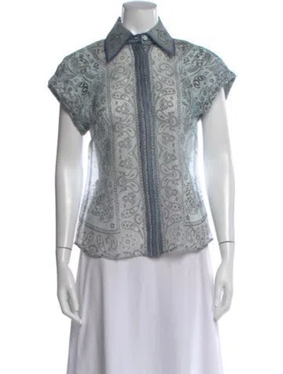 Pre-owned Zimmermann Linen Paisley Print Blouse In Blue
