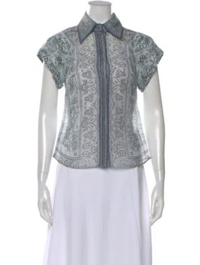 Pre-owned Zimmermann Linen Paisley Print Blouse In Blue