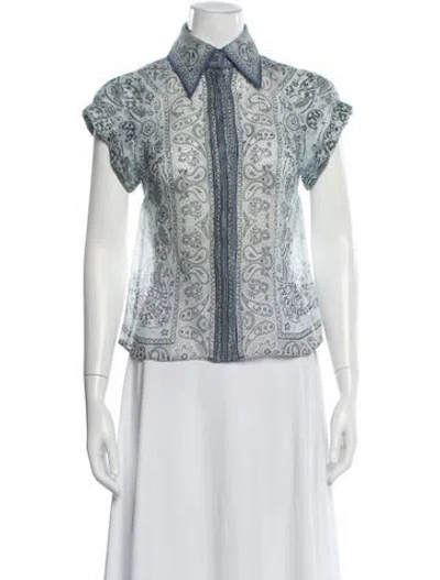 Pre-owned Zimmermann Linen Paisley Print Blouse In Blue