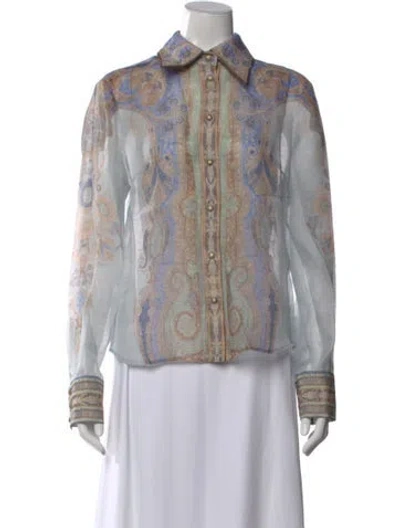 Pre-owned Zimmermann Linen Paisley Print Blouse In Blue