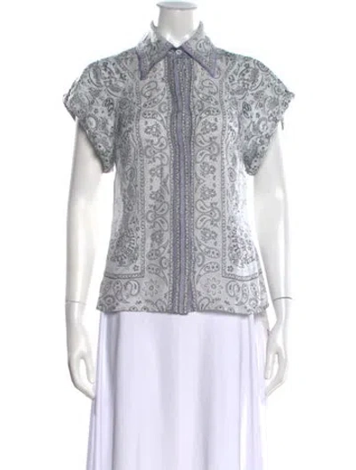 Pre-owned Zimmermann Linen Paisley Print Blouse In Blue