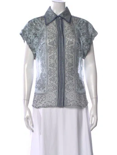 Pre-owned Zimmermann Linen Paisley Print Blouse In Blue