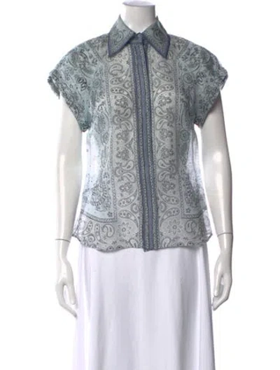Pre-owned Zimmermann Linen Paisley Print Blouse In Blue
