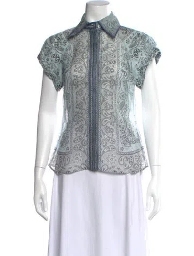 Pre-owned Zimmermann Linen Paisley Print Blouse In Blue