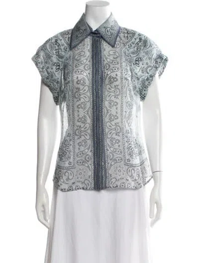 Pre-owned Zimmermann Linen Paisley Print Blouse In Blue