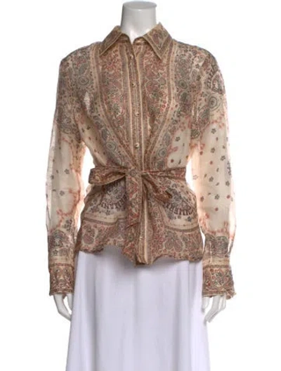 Pre-owned Zimmermann Linen Paisley Print Blouse In Neutral