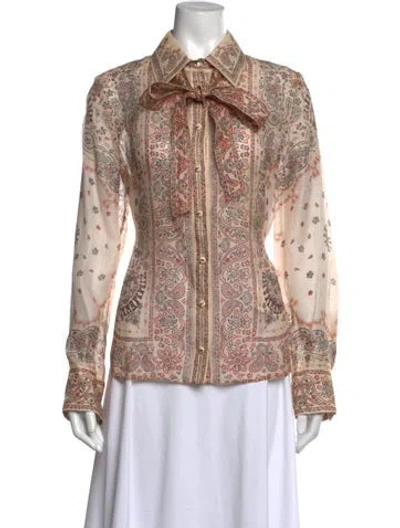 Pre-owned Zimmermann Linen Paisley Print Blouse In Neutrals