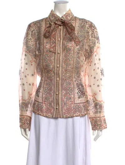 Pre-owned Zimmermann Linen Paisley Print Blouse In Neutrals