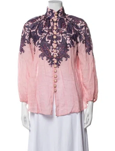 Pre-owned Zimmermann Linen Paisley Print Blouse In Pink