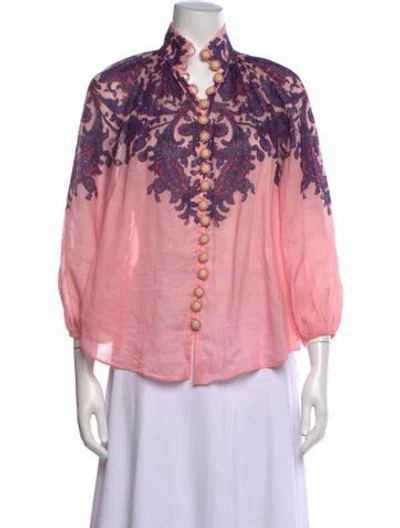 Pre-owned Zimmermann Linen Paisley Print Blouse In Pink