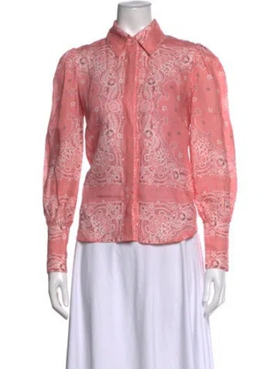 Pre-owned Zimmermann Linen Paisley Print Blouse In Pink