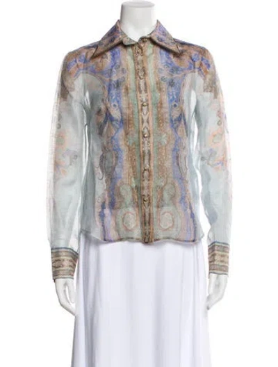 Pre-owned Zimmermann Linen Paisley Print Blouse In Purple