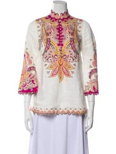 Pre-owned Zimmermann Linen Paisley Print Blouse In Purple