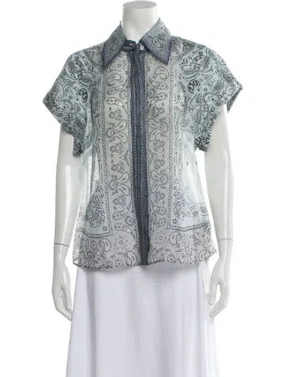 Pre-owned Zimmermann Linen Paisley Print Blouse W/ Tags In Blue