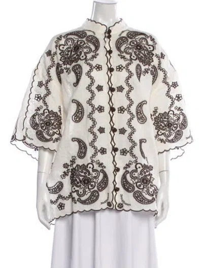 Pre-owned Zimmermann Linen Paisley Print Blouse W/ Tags In Brown