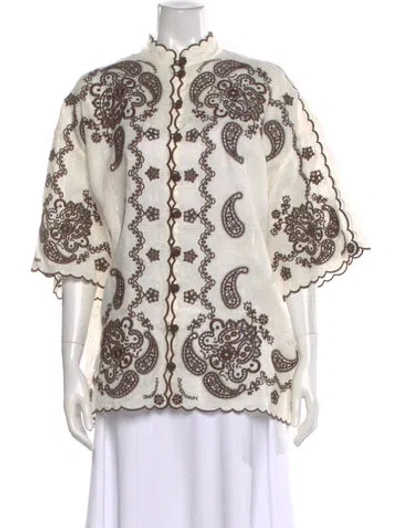 Pre-owned Zimmermann Linen Paisley Print Blouse W/ Tags In Multi