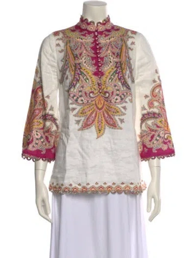 Pre-owned Zimmermann Linen Paisley Print Blouse In White
