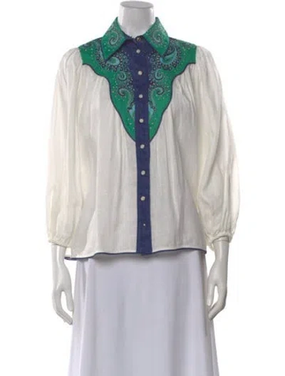 Pre-owned Zimmermann Linen Paisley Print Blouse In White